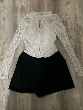 GUESS White Lace Top with Gold Zip Detail